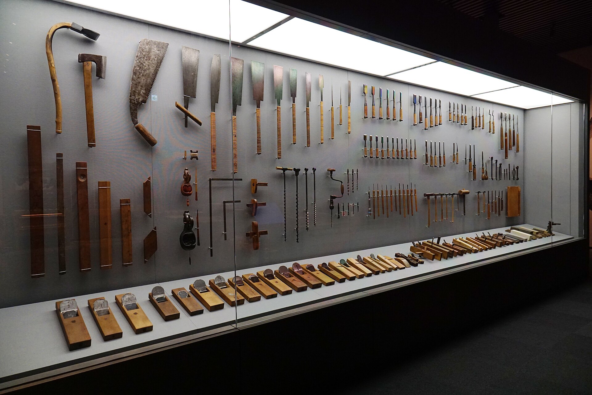 Japanese planes displayed at the Takenaka Carpentry Tools Museum